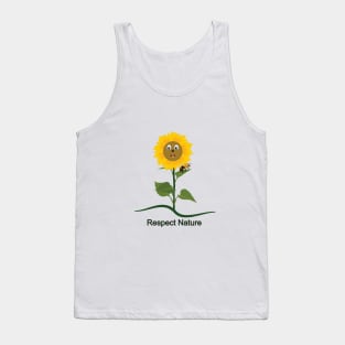 Sunflower cartoon with bee on the leaves Tank Top